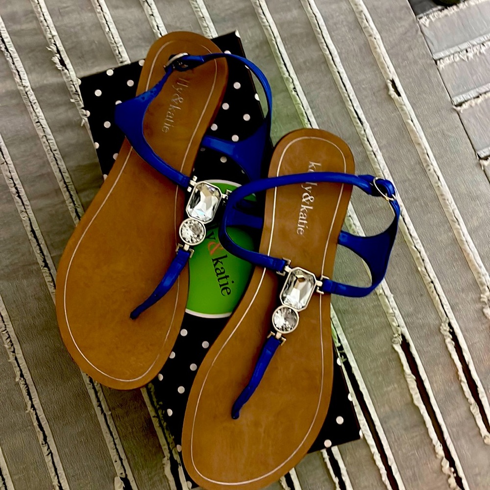 Women’s Royal Blue flat sandals.